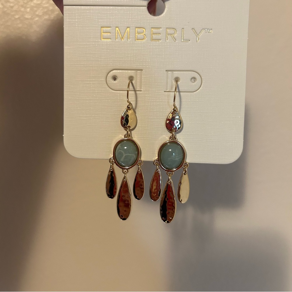 New-Emberly Gold and Teal Dangle Earrings